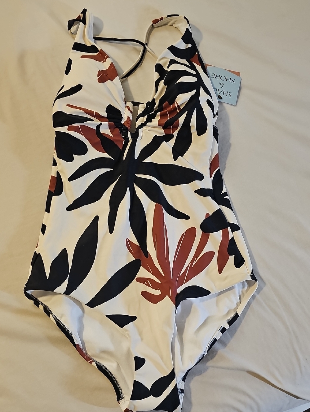 Shade & Shore Floral One-Piece Swimsuit in Cream, Black & Rust